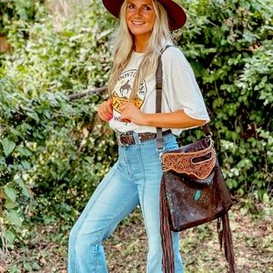 ✨ Tooled Leather Cowhide Fringe clutch crossbody